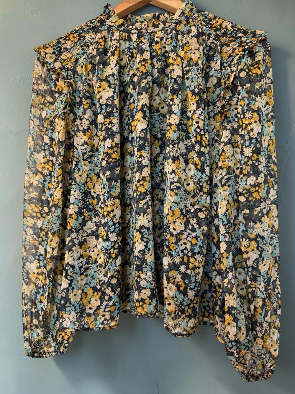 NWT LOFT Women's Petite Size L Floral High Neck Long Sleeve Lined Blouse Top